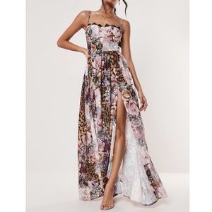 Pink floral leopard cupped maxi dress
